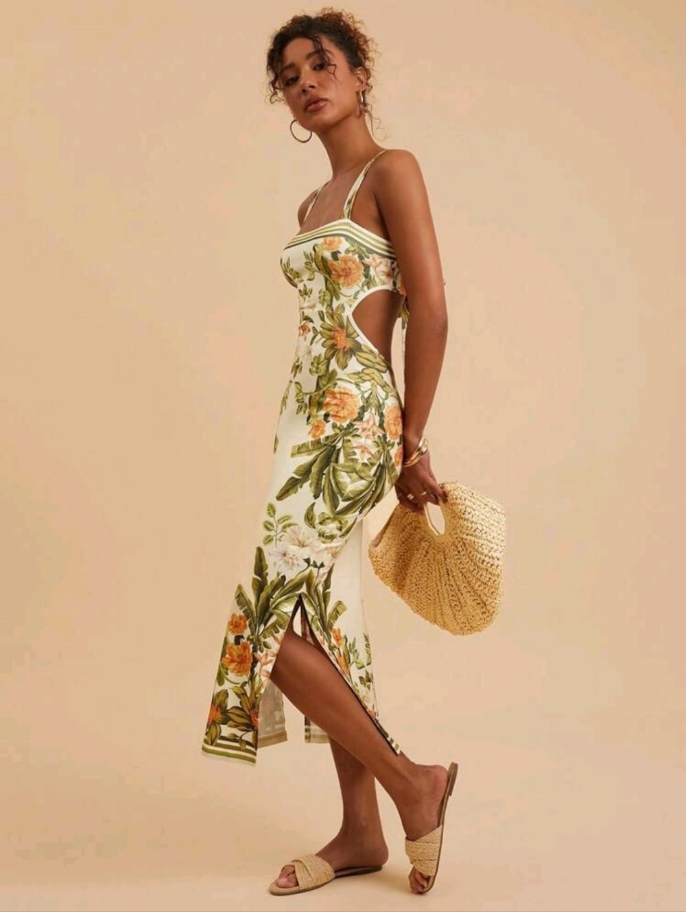 Tropical Floral Cutout Midi Dress - Picture 2 of 4